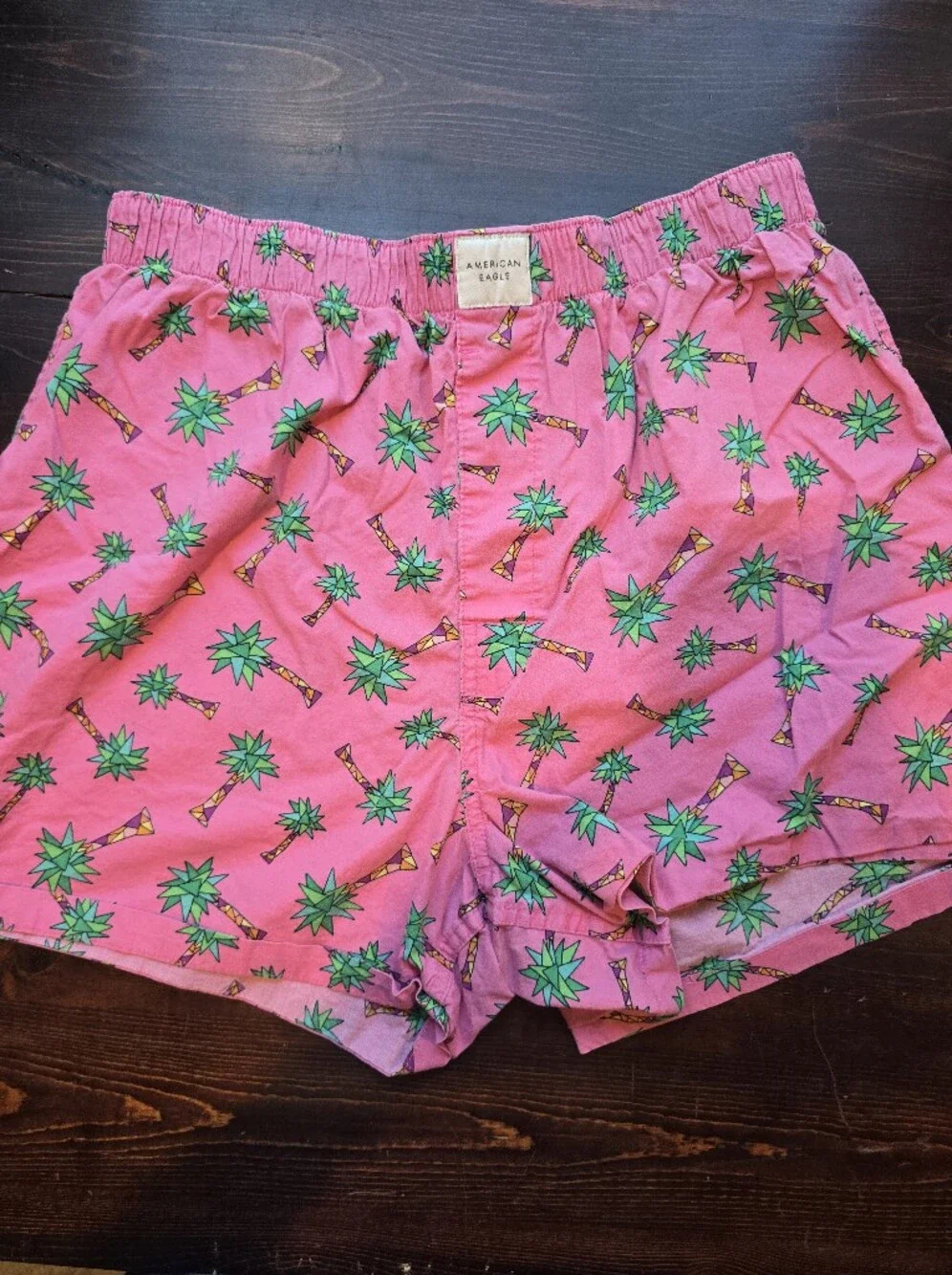 American Eagle Pink Palm Tree Cotton Boxer Shorts - Size Medium 32-34